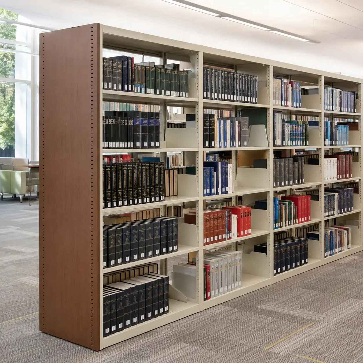 Library shelving for books and bound publications