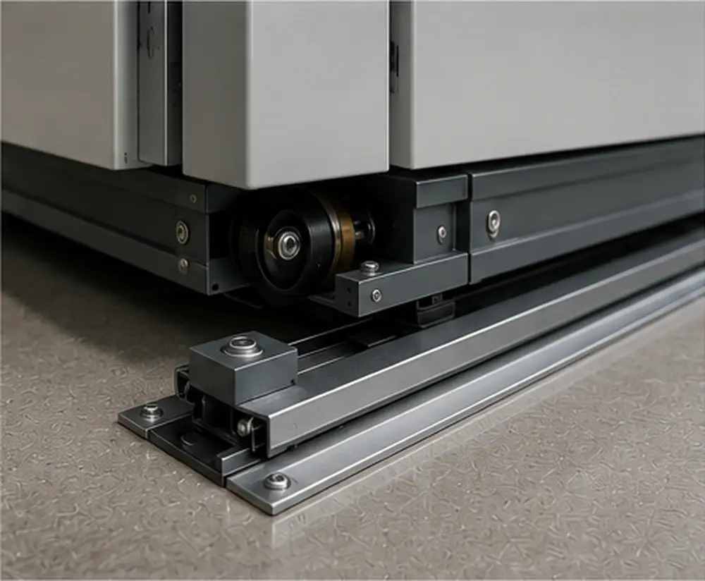 Rail and mobile base structure of smart mobile shelving system