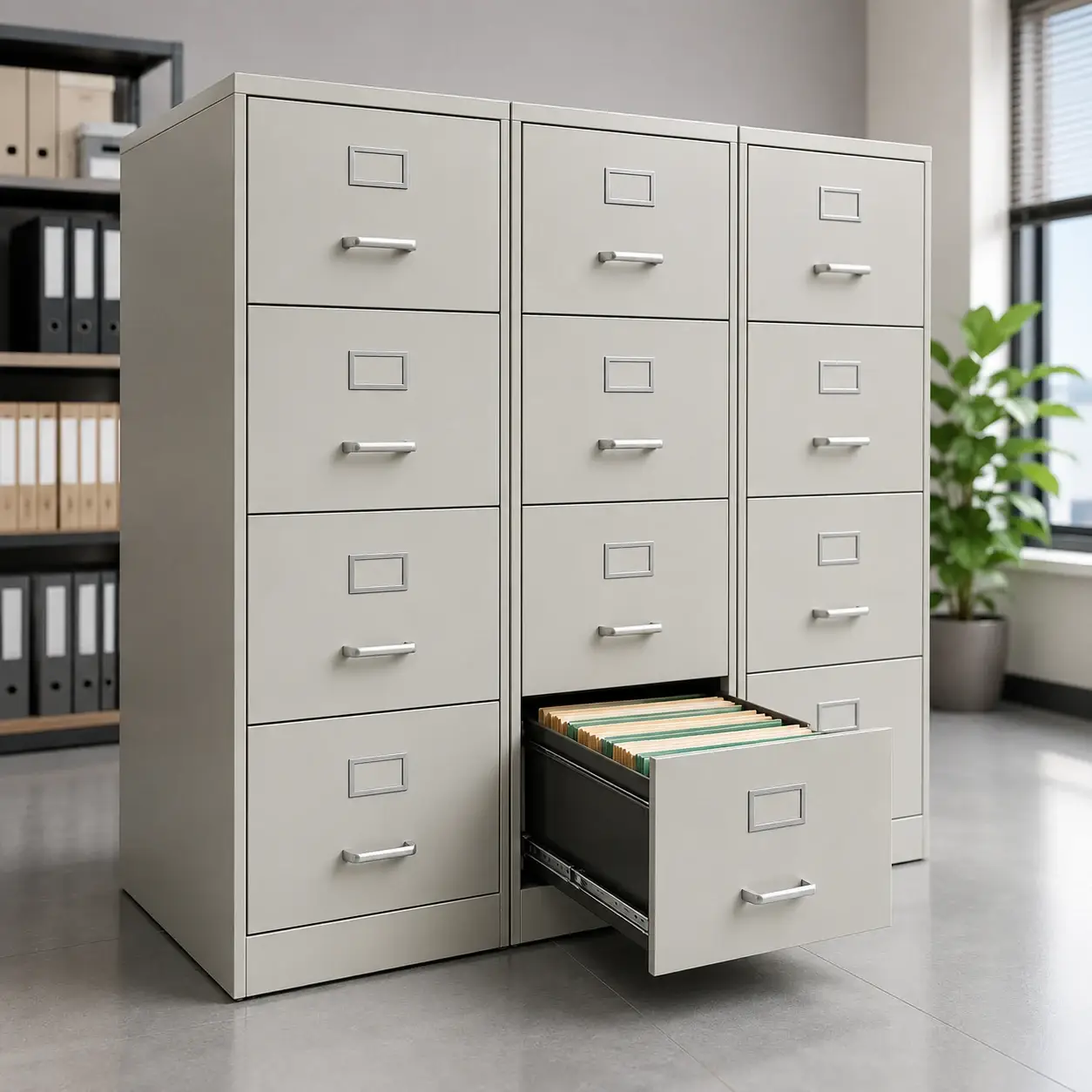 Steel filing cabinet for categorized office documents